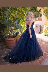 The Yasmin Boning Bodice A-Line Tulle Formal Gown (Navy) - treasures-4-u-2-day