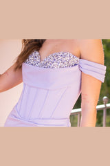 The Katrina Corset Crystal Bodice Off Shoulder Gown (Lilac) - treasures-4-u-2-day