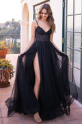 The Yasmin Floor-Length A-line Tulle Skirt Gown (Black)