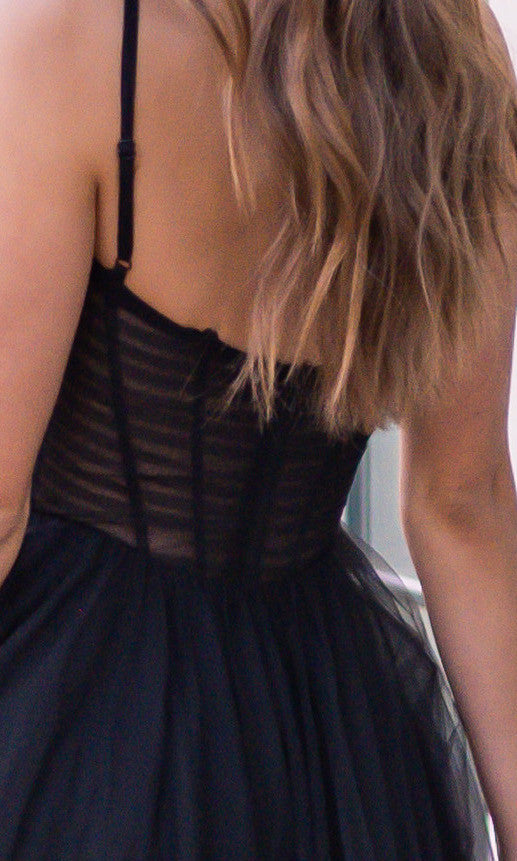 The Yasmin Floor-Length A-line Tulle Skirt Gown (Black)