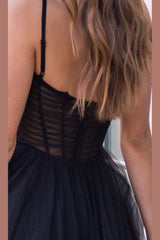 The Yasmin Floor-Length A-line Tulle Skirt Gown (Black) - treasures-4-u-2-day