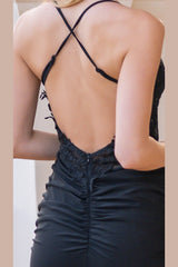 Rylie Lace Bralette Jewels Bespangled Ruched Gown (Black) - treasures-4-u-2-day