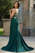Natasha Hot Set Rhinestones Satin Corset Back Gown (Emerald)