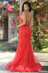 Reva Floral Applique Corset Bodice Jeweled Formal Gown (Red) - treasures-4-u-2-day