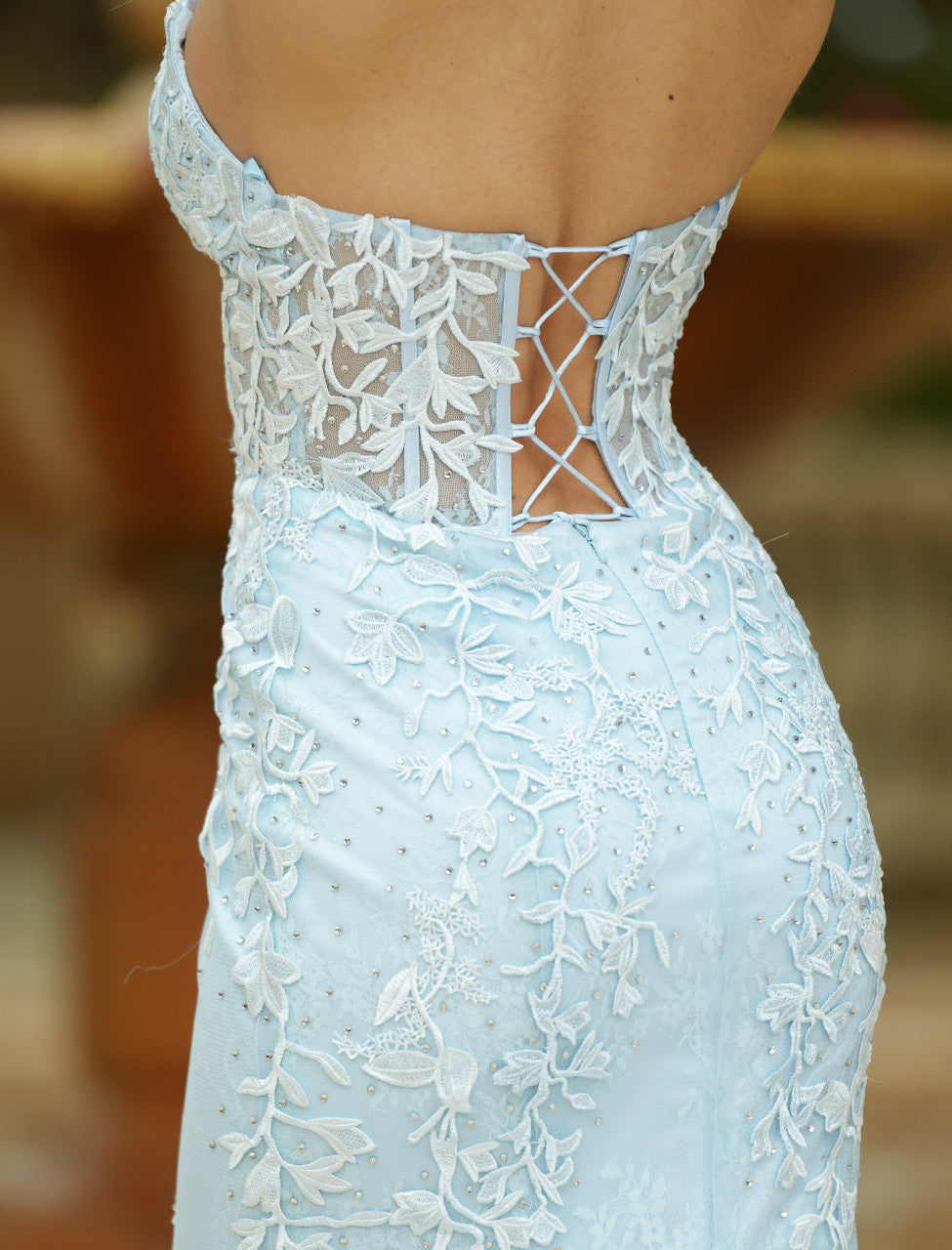 Reva Applique Corset Bodice Formal Wear Gown (Light Blue)