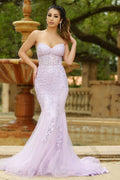 Reva Corset Backless Floral Applique Jeweled Gown (Lilac)
