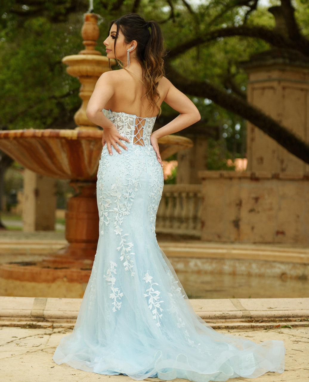 Reva Applique Corset Bodice Formal Wear Gown (Light Blue)