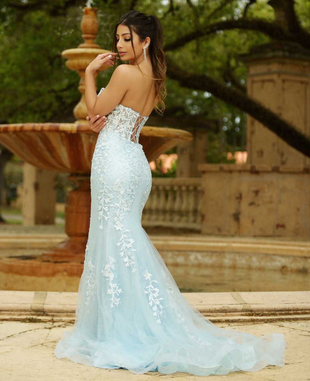 Reva Applique Corset Bodice Formal Wear Gown (Light Blue)