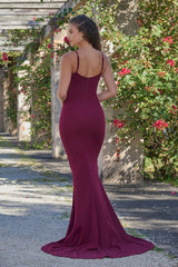 Naomi Sheer Ribbed Corset Bodice Slit Detail Gown (Mulberry) - treasures-4-u-2-day