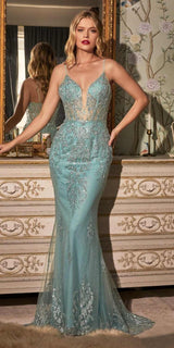 Cinderella Divine OC007 Long Glitter Formal Gown with Corset Back