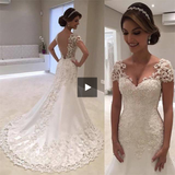 Luxury Wedding Dress Elegant Appliques Gown EDW12