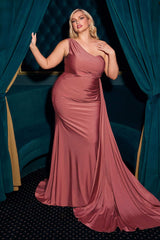Ladivine PT004C Long Chic One Shoulder Stretch Satin Side Sash Gown