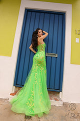 Nox Anabel Q1390 Long Fitted Sequin Applique Trumpet Skirt Gown