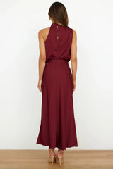Summer Luxury Sleeveless Silk Satin Long Dress Women Elegant Off Shoulder Celebrity Evening Dress Partywear Lady Trumpet Dress