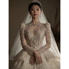 Luxury Wedding Gown with Shiny High Neck Beads