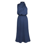 Summer Luxury Sleeveless Silk Satin Long Dress Women Elegant Off Shoulder Celebrity Evening Dress Partywear Lady Trumpet Dress