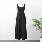 Solid Backless Spaghetti Strap Dress Women's Fashion Loose High Waist A-line Vestidos Summer Lady Holiday Street Robes 2025 New