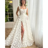 Kyoto Beige Wedding Dress | 3D Flower Lace-Up Back Gown -femstylo
