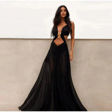 Sexy Hollow Out Party Dress Sleeveless Backless Mesh Maxi Female Evening Dresses 2025 Spring Summer Club Beach Slip Lady Robe