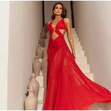 Sexy Hollow Out Party Dress Sleeveless Backless Mesh Maxi Female Evening Dresses 2025 Spring Summer Club Beach Slip Lady Robe
