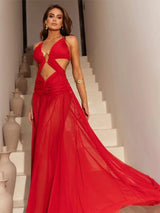 Sexy Hollow Out Party Dress Sleeveless Backless Mesh Maxi Female Evening Dresses 2025 Spring Summer Club Beach Slip Lady Robe