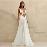 Sexy Hollow Out Party Dress Sleeveless Backless Mesh Maxi Female Evening Dresses 2025 Spring Summer Club Beach Slip Lady Robe