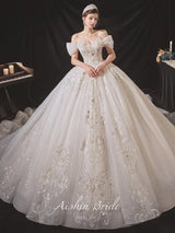 Luxury Boat Neck Wedding Dress EDL108