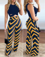 Spring Summer New Sleeveless Short Top Women's Suit Fashion Printed Trousers Slim Slim Simple Elegant Female Office 2 Piece Set