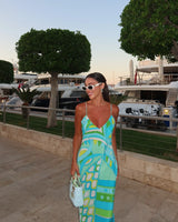 Chic Print Sling Long Dress Women Sleevless Backless Side Split Party Dresses 2025 Summer Street Beach Lady Ankle-length Robes
