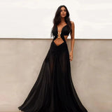 Sexy Hollow Out Party Dress Sleeveless Backless Mesh Maxi Female Evening Dresses 2025 Spring Summer Club Beach Slip Lady Robe