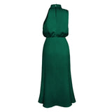 Summer Luxury Sleeveless Silk Satin Long Dress Women Elegant Off Shoulder Celebrity Evening Dress Partywear Lady Trumpet Dress