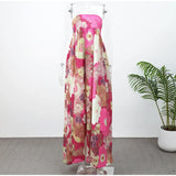 Retro Printed Strapless Long Dress Fashion Women's Sleeveless Off Shoulder Pleated Vestidos 2025 Summer Lady Beach Party Robes