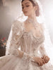 Crystal Long Sleeve Puffy Luxury Bridal Gowns EDL102