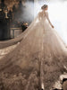 Crystal Long Sleeve Puffy Luxury Bridal Gowns EDL102