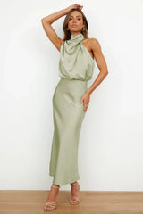 Summer Luxury Sleeveless Silk Satin Long Dress Women Elegant Off Shoulder Celebrity Evening Dress Partywear Lady Trumpet Dress