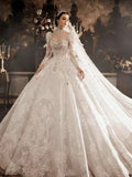 Crystal Long Sleeve Puffy Luxury Bridal Gowns EDL102