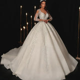 Modern Wedding Dresses A Line Bridal Gowns Lace Appliques Full Sleeves Floor Length Robes Charming Vestidos De Novia Customized