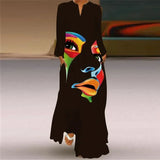 Women's Maxi Dress Printed Retro Fashion y2k vestidos Long Sleeve Loose Robe S-5XL