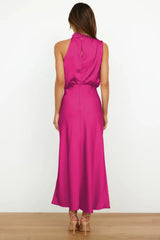 Summer Luxury Sleeveless Silk Satin Long Dress Women Elegant Off Shoulder Celebrity Evening Dress Partywear Lady Trumpet Dress
