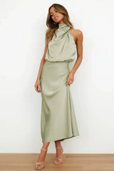 Summer Luxury Sleeveless Silk Satin Long Dress Women Elegant Off Shoulder Celebrity Evening Dress Partywear Lady Trumpet Dress