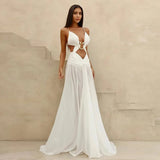 Sexy Hollow Out Party Dress Sleeveless Backless Mesh Maxi Female Evening Dresses 2025 Spring Summer Club Beach Slip Lady Robe