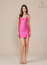 Nox Anabel S923 Dress Short Fitted Satin Cocktail Side Leg Slit