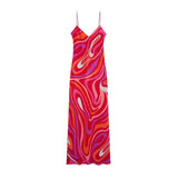 Chic Print Sling Long Dress Women Sleevless Backless Side Split Party Dresses 2025 Summer Street Beach Lady Ankle-length Robes