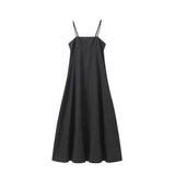 Solid Backless Spaghetti Strap Dress Women's Fashion Loose High Waist A-line Vestidos Summer Lady Holiday Street Robes 2025 New