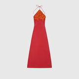 Sexy Crochet Hollow Out Long Halter Dress Women 3D Flower Backless Sleeveless Beach Dresses 2025 Summer Lady Vacation Robes New