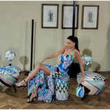 Chic Print Sling Long Dress Women Sleevless Backless Side Split Party Dresses 2025 Summer Street Beach Lady Ankle-length Robes