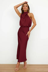 Summer Luxury Sleeveless Silk Satin Long Dress Women Elegant Off Shoulder Celebrity Evening Dress Partywear Lady Trumpet Dress