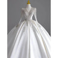 Long Sleeve Satin V-neck Wedding Gown EDW109