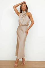 Summer Luxury Sleeveless Silk Satin Long Dress Women Elegant Off Shoulder Celebrity Evening Dress Partywear Lady Trumpet Dress