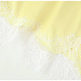 Yellow Satin Lace Splicing Sling Dress Women Elegant Irregular Hem V Neck Backless Sleeveless Gown Chic Women Party Club Vestido